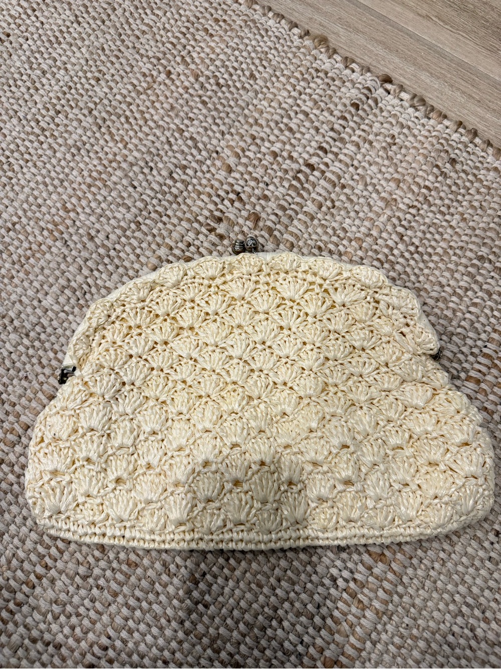 True Vintage Cream Woven Raffia / Straw Clasp Pouch Clutch Bag - Made in Japan - Picture 3 of 5